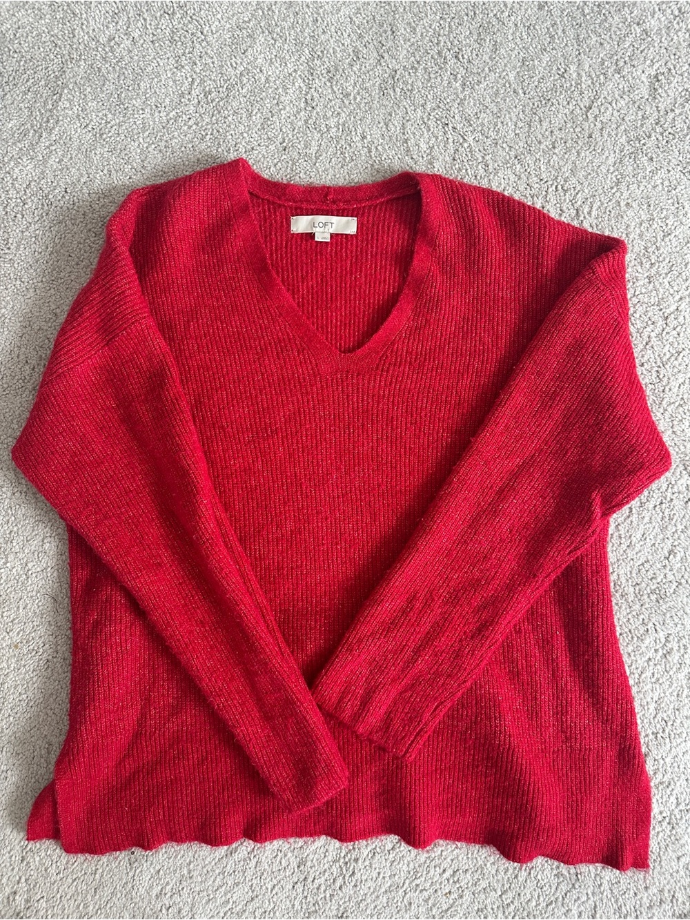 LOFT Bright Red V-Neck Knit Sweater